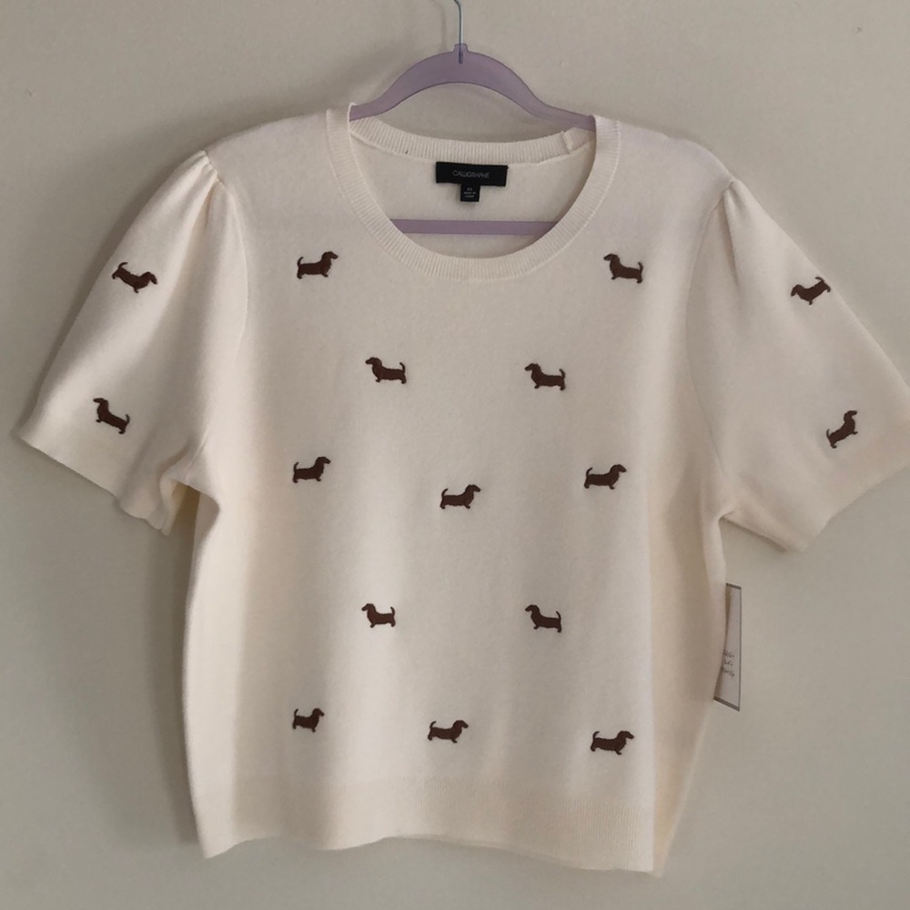 Cream Sweater with Dachshund Pattern